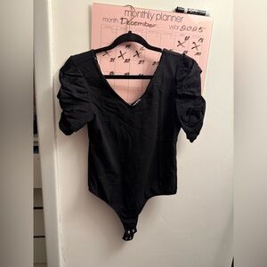 Elegant Black Ruched Sleeve Bodysuit